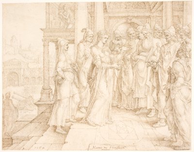 ベツリアの古代人に話しかけるジュディス 作： Maarten van Heemskerck