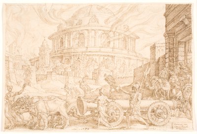 ネブカドネザルとカルデア人がエルサレムの神殿を略奪する 作： Maarten van Heemskerck