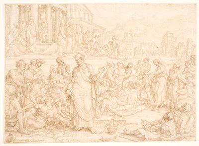 病人を癒すペテロと他の使徒たち 作： Maarten van Heemskerck