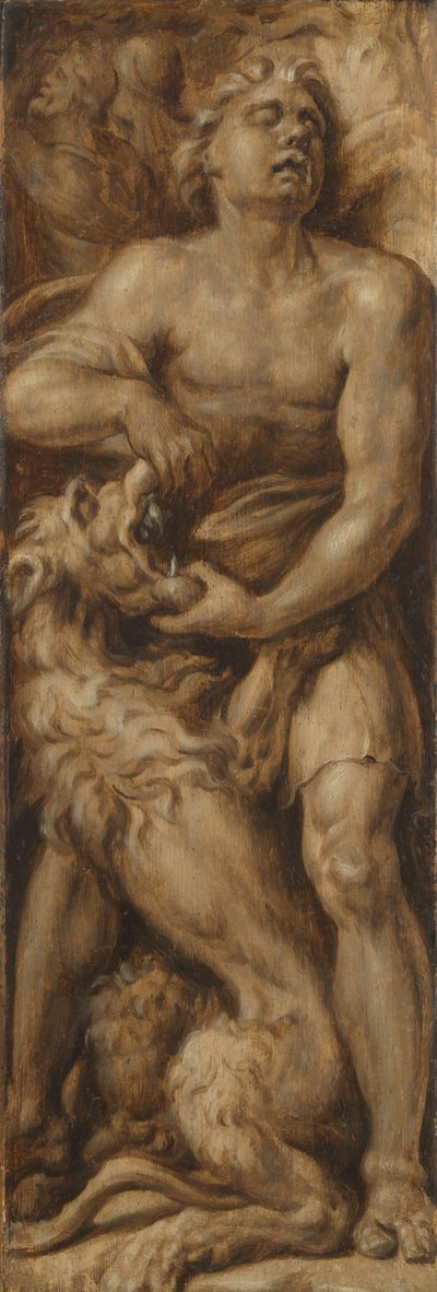 ライオンを引き裂くサムソン 作： Maarten van Heemskerck
