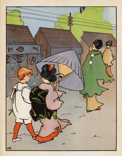 "『私と一緒に来て、ご飯と日本酒を食べましょう』" （カラーリトグラフ） 作： Mabel Dearmer