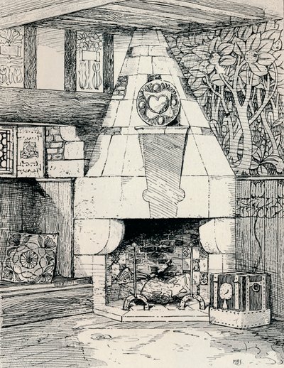 コーナー暖炉、c1895、1896 作： Mackay Hugh Baillie Scott