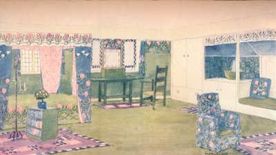 カントリーコテージ：ベッドルームのデザイン、c1900 1902 作： Mackay Hugh Baillie Scott
