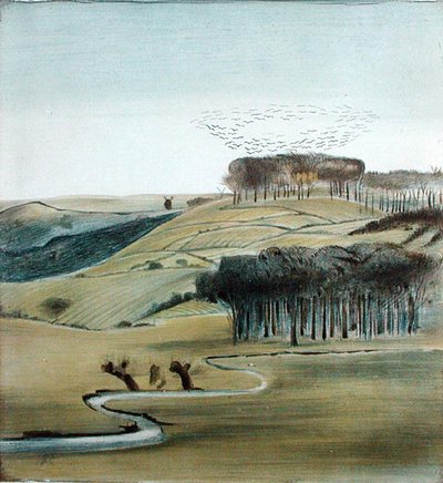 ルークの群れのいる風景」（鉛筆、ペン＆インク、水彩、紙） 作： Madeline Wyndham