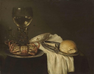 オランダ：カニ、ローマー、パンと食器のある静物 ローマーのある静物 作： Maerten Boelema de Stomme
