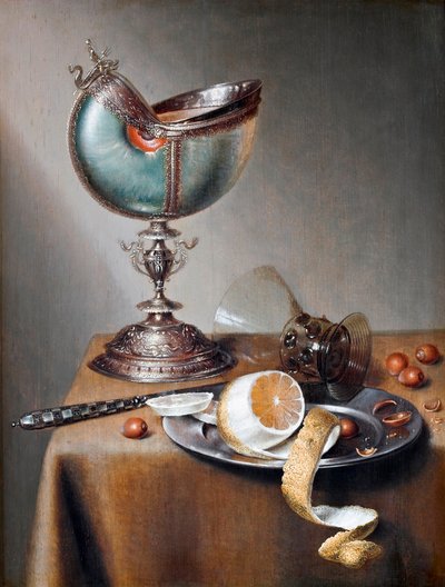 「オウム貝の杯を持つ静物画 マルテン・ボエレマ・ド・ストーム（1611-1644）の絵画 木に油彩 Dim 50x38 cm Hallwylska Museet, Stockholm 作： Maerten Boelema de Stomme
