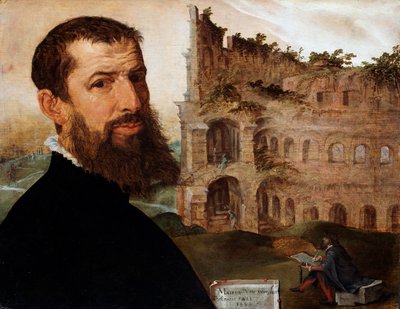 コロッセオを背景に持つ画家の自画像、1553 作： Maerten van Heemskerck