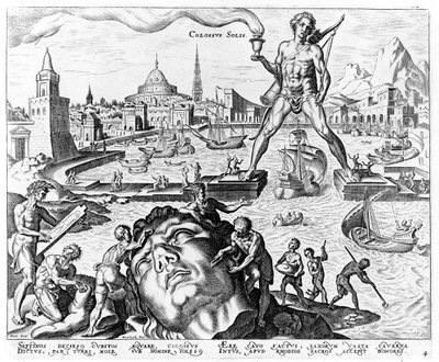 ロードスの巨像、世界の8つの不思議、プレート4フィリップスゴール、1572年 作： Maerten van Heemskerck