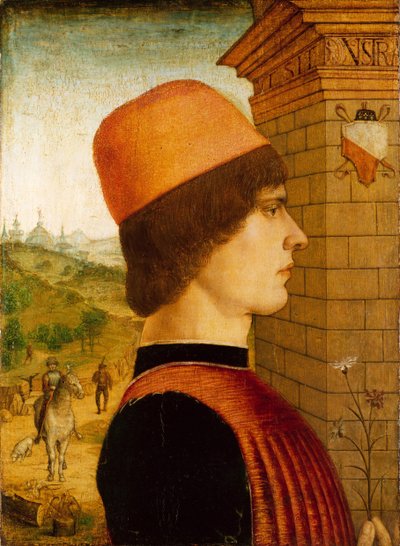 男性の肖像」マテオ・ディ・セバスティアーノ・ディ・ベルナルディーノ・ゴザディーニ（1494年）と思われる。 作： Maestro delle Storie del Pane