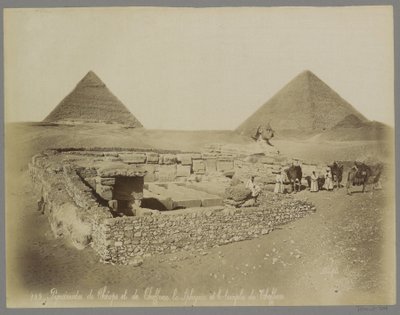 Piramide van Cheops en Chephren, de sphinx en de tempel van Chefren クフ王のピラミッドとスフィンクスのシェフフレンとシェフフレンの神殿 (オブジェクトのタイトル) 作： Maison Bonfils