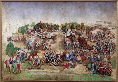 イタリア戦争: 「「1515 年 9 月 14 日のマリニャンの戦い」」 マスター デ ラ ラティエール (16 世紀) のペンで描く。 0,21x0,31 m シャンティリー、コンデ美術館 作： Maitre a la ratiere