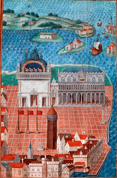 Vista da Praça de São Marcos com o Palácio Ducal de Veneza”” Miniatura retirada de “” Descrição ou trata do governo e regime da cidade e senhoria de Veneza””” do Mestre de Philip de Geldre (1467-1547) Chantilly , Museu Conde 作： Maitre de Philippe de Gueldre