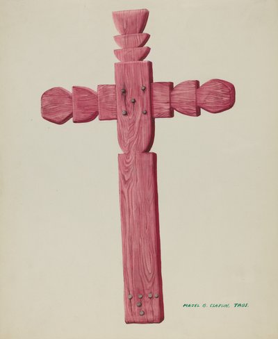 墓石として使われた赤い木製の十字架、1937年頃。 作： Majel G. Claflin