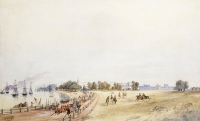 砦と町の眺め、カルカッタ、1854 作： Major General Sir Charles Walters DOyly