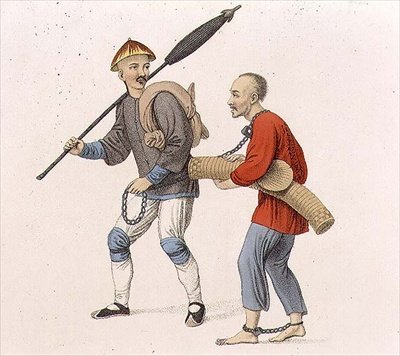 犯罪者を追放するための行動、『中国の刑罰』より第19版、J.ダドリーの彫刻による 作： Major George Henry Mason