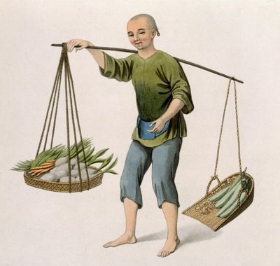 野菜を持つ少年、「中国のコスチューム」のプレート54、J。ダドリーによって彫刻、1800 作： Major George Henry Mason