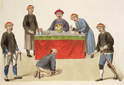 治安判事の前の犯人、1804年、J。ダドリーによって彫刻された「中国の罰」からのプレート1 作： Major George Henry Mason