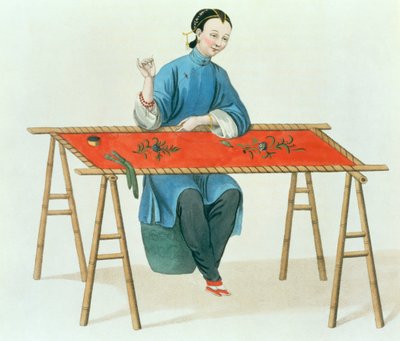 女性の刺繍、J。ダドリーによって刻まれた「中国のコスチューム」のプレート41、1800 作： Major George Henry Mason
