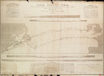深海の測深と電信ケーブルの軌跡を示す北大西洋海図 作： Malby Malby