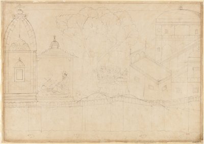 捧げ物をするインドラジット。1725年頃、「ランカの包囲」シリーズのフォリオ。 作： Manaku