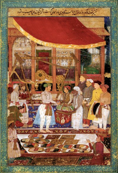 ジャハーンギール皇帝がクッラム王子を金で秤にかける（1610-1615年頃）（ミニチュア 作： Manohar Manohar
