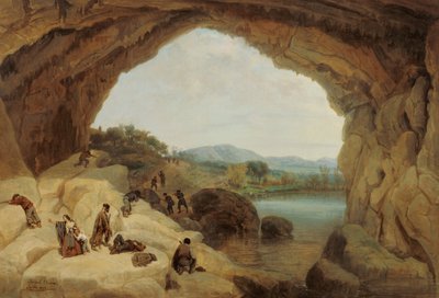 猫の洞窟で盗賊のグループを待ち伏せ - バロンとカリロ、マヌエル (1814-1884) - 1869 - キャンバスに油彩 - 72x105 - カルメン ティッセン美術館、マラガ 作： Manuel Barron y Carrillo