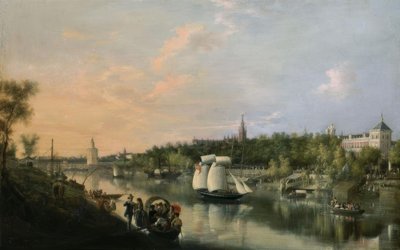 EL GUADALQUIVIR AS SEVILLE – 1851 – OELO - LIENZO 86,5X135,4CM 作： Manuel Barron y Carrillo
