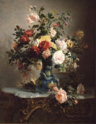 バラとその他の花の花瓶 作： Marc Laurent Bruyas