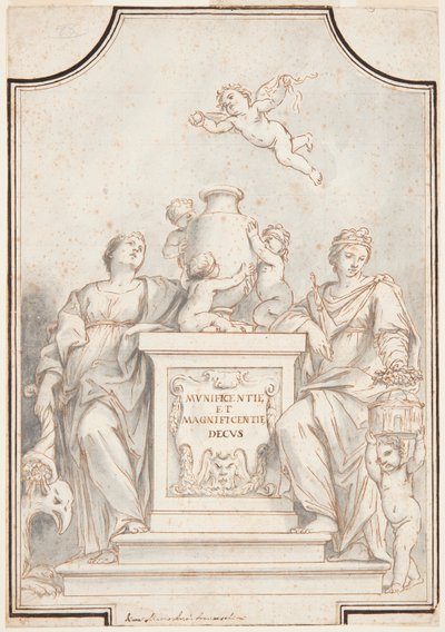 モノクローム絵画のデザイン、コーパス ドミニ教会、ボローニャ、イタリア 作： Marc Antonio Franceschini