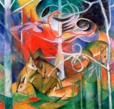 森の中の鹿I」1911年 作： Franz Marc