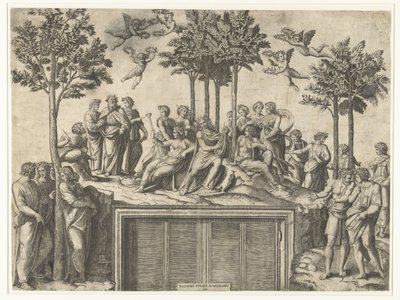 パルナッソス山のアポロとミューズ 作： Marcantonio Raimondi