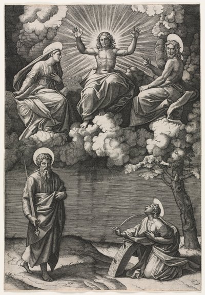 聖母キリスト、洗礼者聖ヨハネ、聖パウロ、キャサリン、c。 1520-1525。 作： Marcantonio Raimondi
