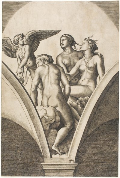 キューピッドと三美神 作： Marcantonio Raimondi