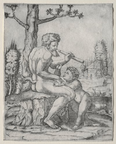 牧神と子供c。 1509。 作： Marcantonio Raimondi