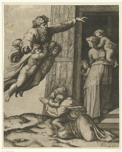 洪水の後、ノアに神が現れる 作： Marcantonio Raimondi