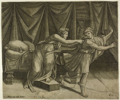 ジョセフとポティファーの妻 作： Marcantonio Raimondi