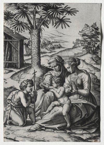 ヤシの木のマドンナ。 作： Marcantonio Raimondi