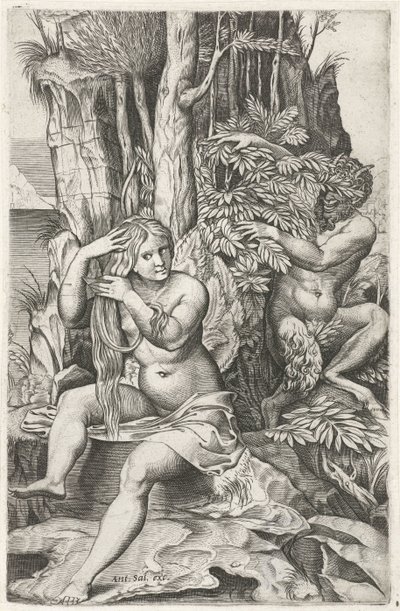 トイレでニンフを見るサテュロス パンとシリンクス 作： Marcantonio Raimondi