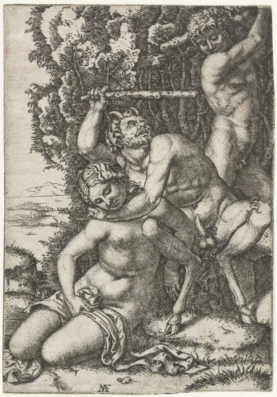 サテュロスと少年がニンフをめぐって争う 作： Marcantonio Raimondi