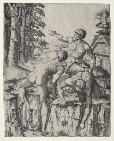 クライマー (ミケランジェロのカッシーナの戦いの 3 人の人物) 作： Marcantonio Raimondi