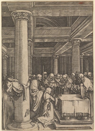 デューラーの後で、寺院でシメオンへのイエスのプレゼンテーション。 1500-1534。 作： Marcantonio Raimondi