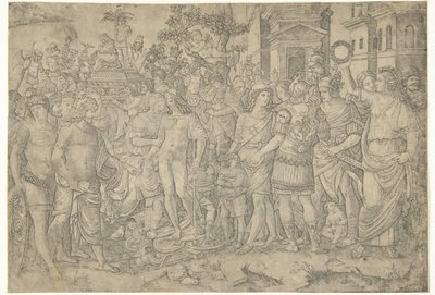 兵士と捕獲された鎧を伴うローマ皇帝の凱旋行列 作： Marcantonio Raimondi