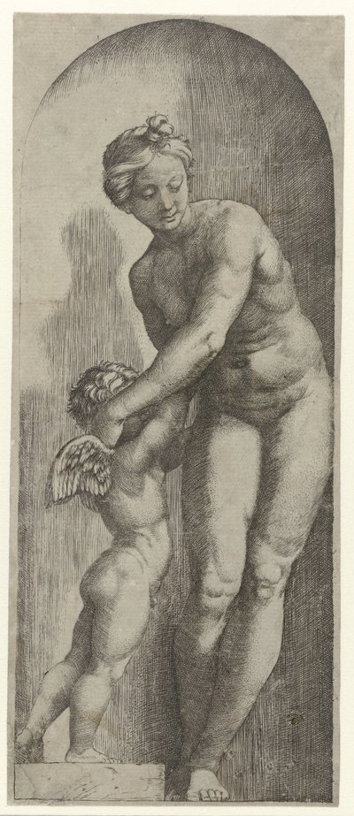 金星とアモールがニッチに立っている 作： Marcantonio Raimondi