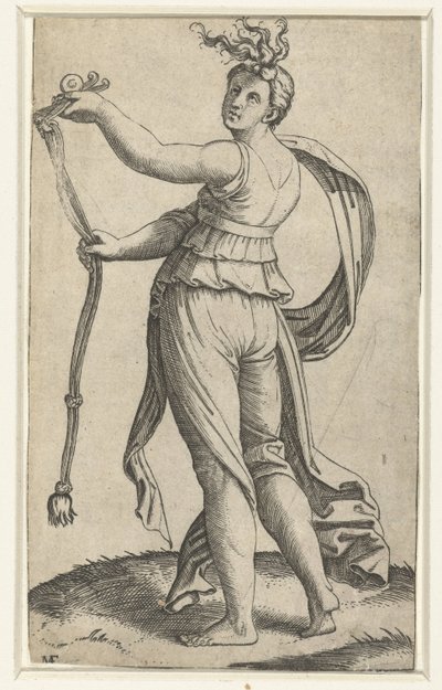 節制の擬人化として馬の手綱を持つ女性 (Temperantia) 作： Marcantonio Raimondi