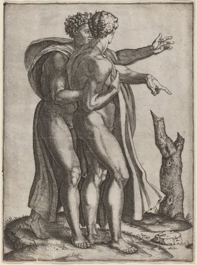 二人の裸の男 作： Marcantonio Raimondi after Michelangelo