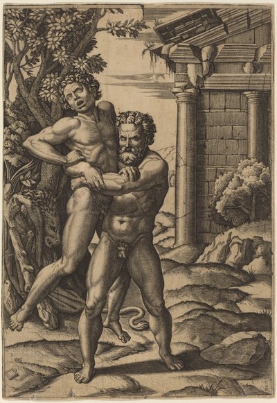 ヘラクレスとアンタイオス 作： Marcantonio Raimondi after Raphael