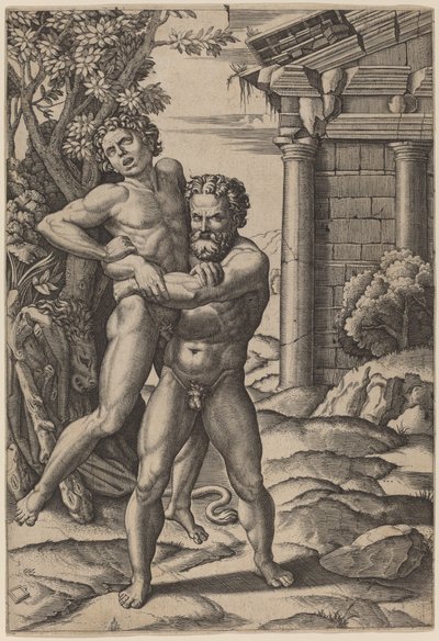 ヘラクレスとアンタイオス 作： Marcantonio Raimondi, after Raphael