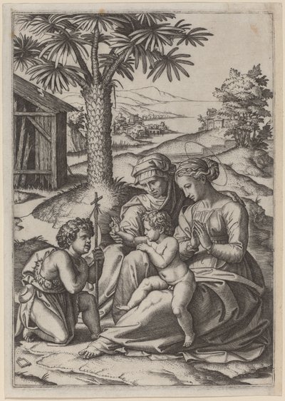 ヤシの木の下のマドンナ 作： Marcantonio Raimondi after Raphael