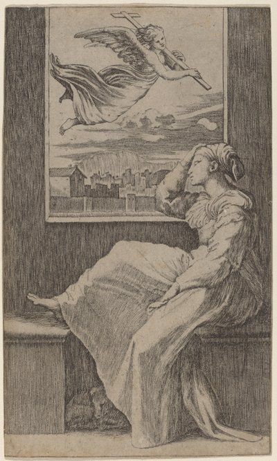 物思いにふける女性 作： Marcantonio Raimondi possibly after Raphael