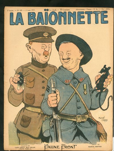 カラーで描かれた風刺的な「La Baionnette」の表紙 作： Marcel Amable O.L. Capy